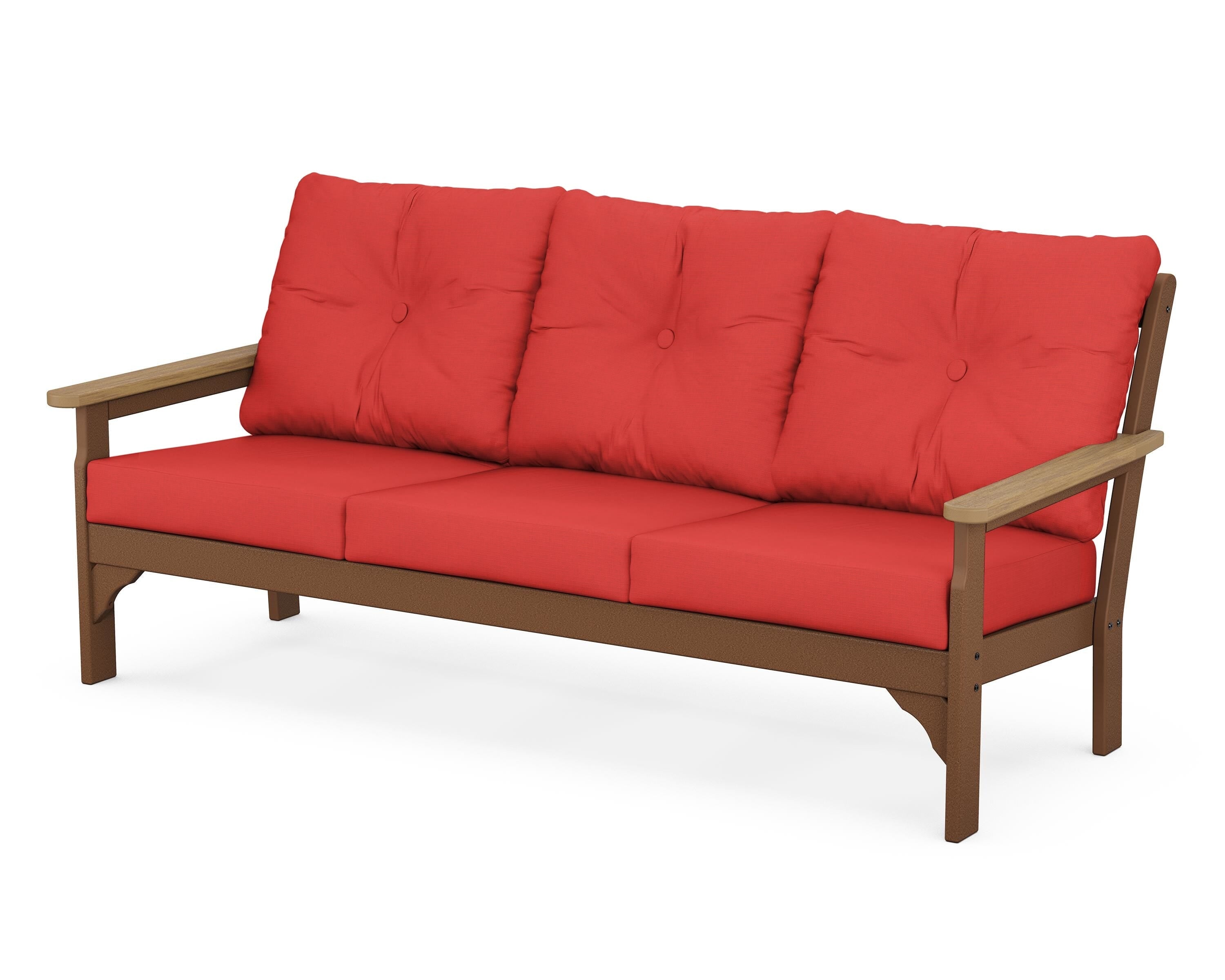 POLYWOOD® Vineyard Deep Seating Sofa in Teak / Natural / Crimson Linen
