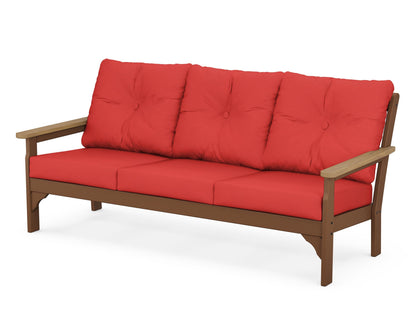 POLYWOOD® Vineyard Deep Seating Sofa in Teak / Natural / Crimson Linen