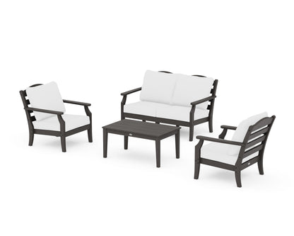 Draper James™ by  POLYWOOD® Savannah 4-Piece Deep Seating Set with Loveseat in Vintage Coffee / Natural