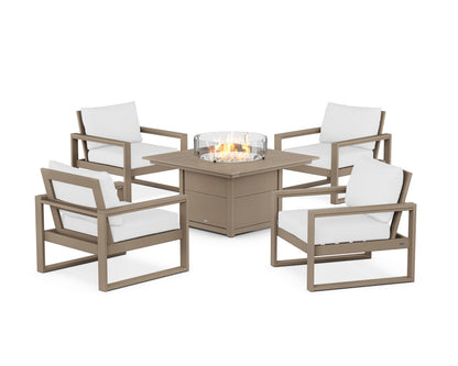 POLYWOOD® EDGE Sectional 5-Piece Deep Seating Set with Fire Pit Table in Vintage Sahara / Natural