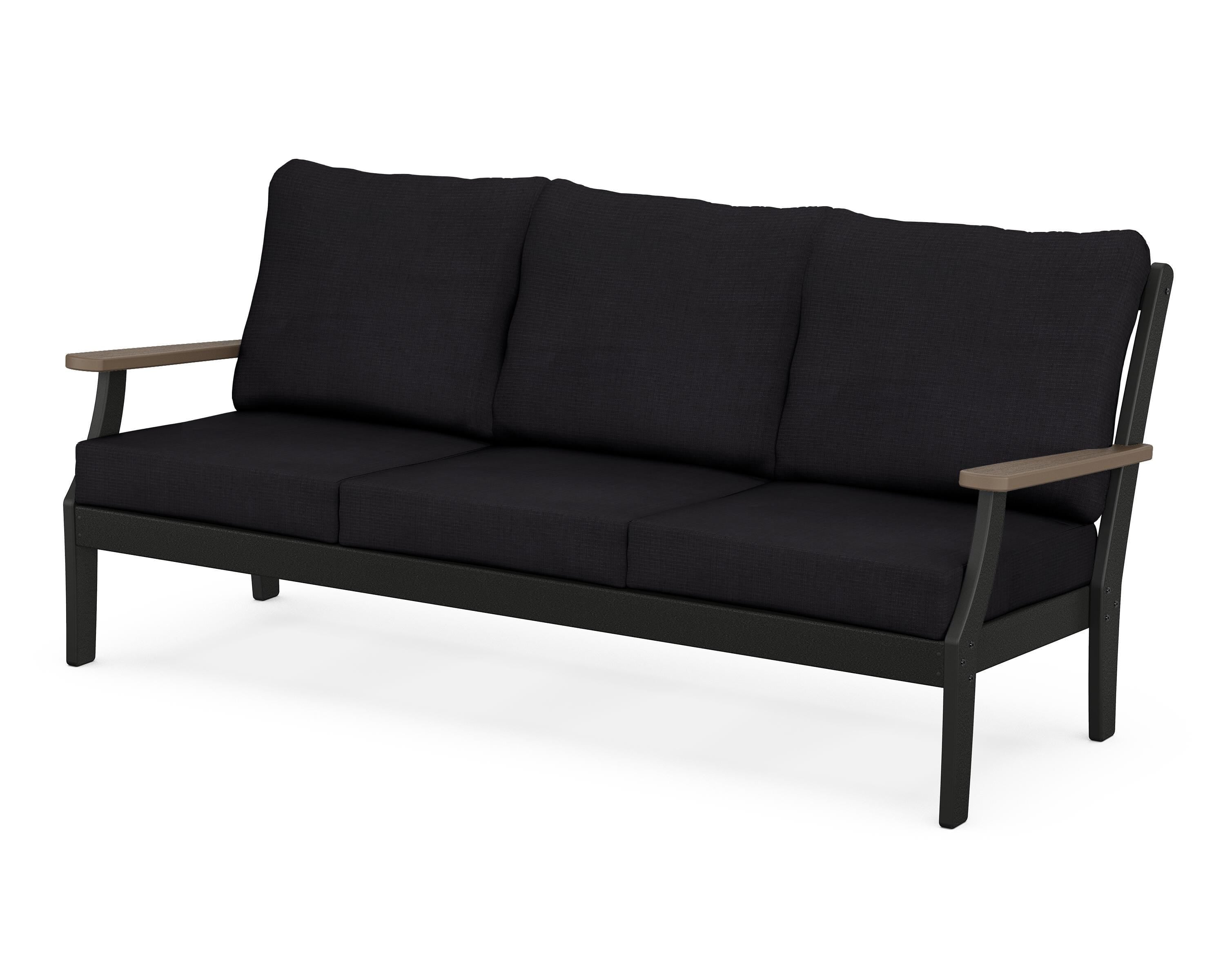POLYWOOD® Braxton Deep Seating Sofa in Black / Kona / Midnight Linen