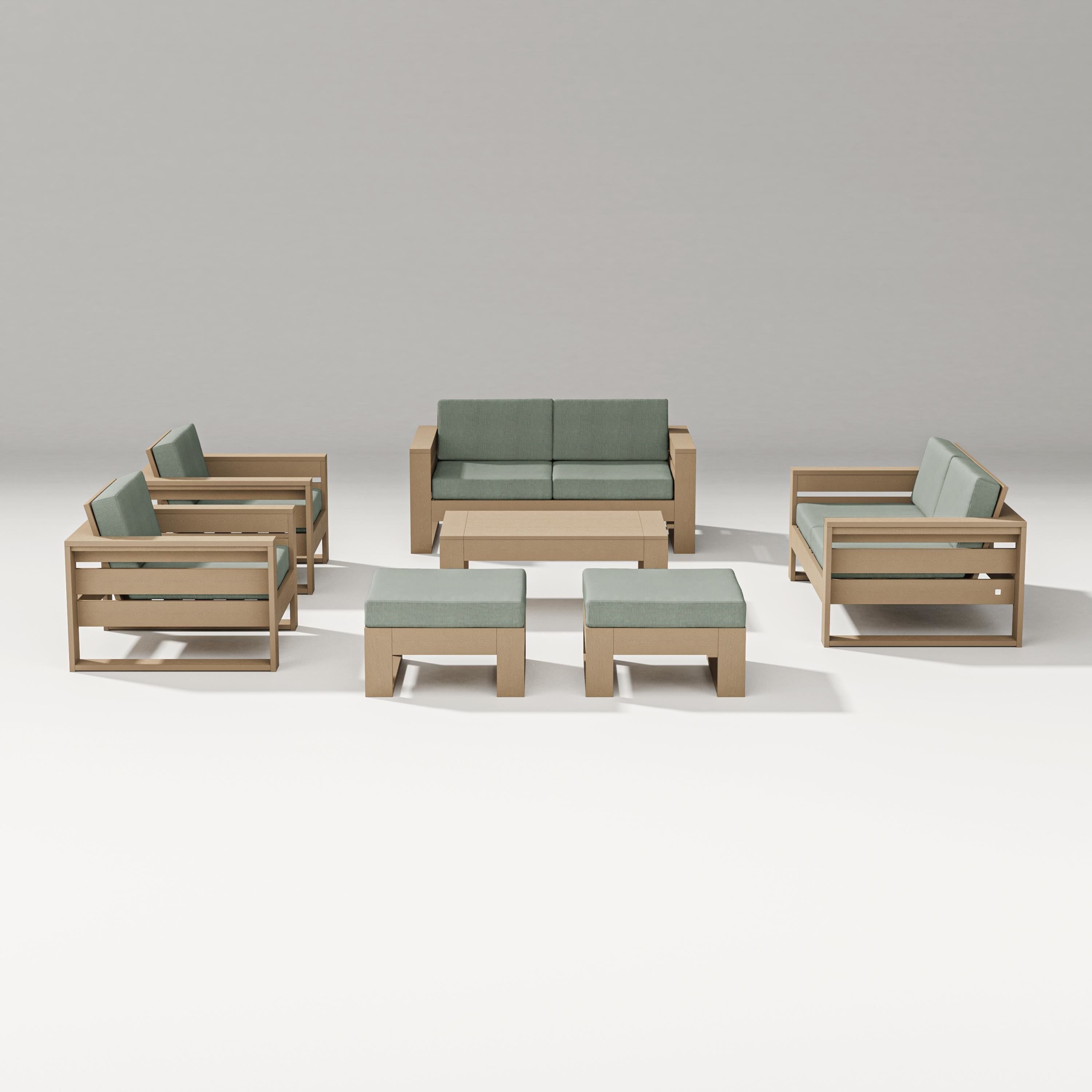 PW Designer Series Latitude 7-Piece Lounge Loveseat Set in Vintage Sahara / Cast Sage
