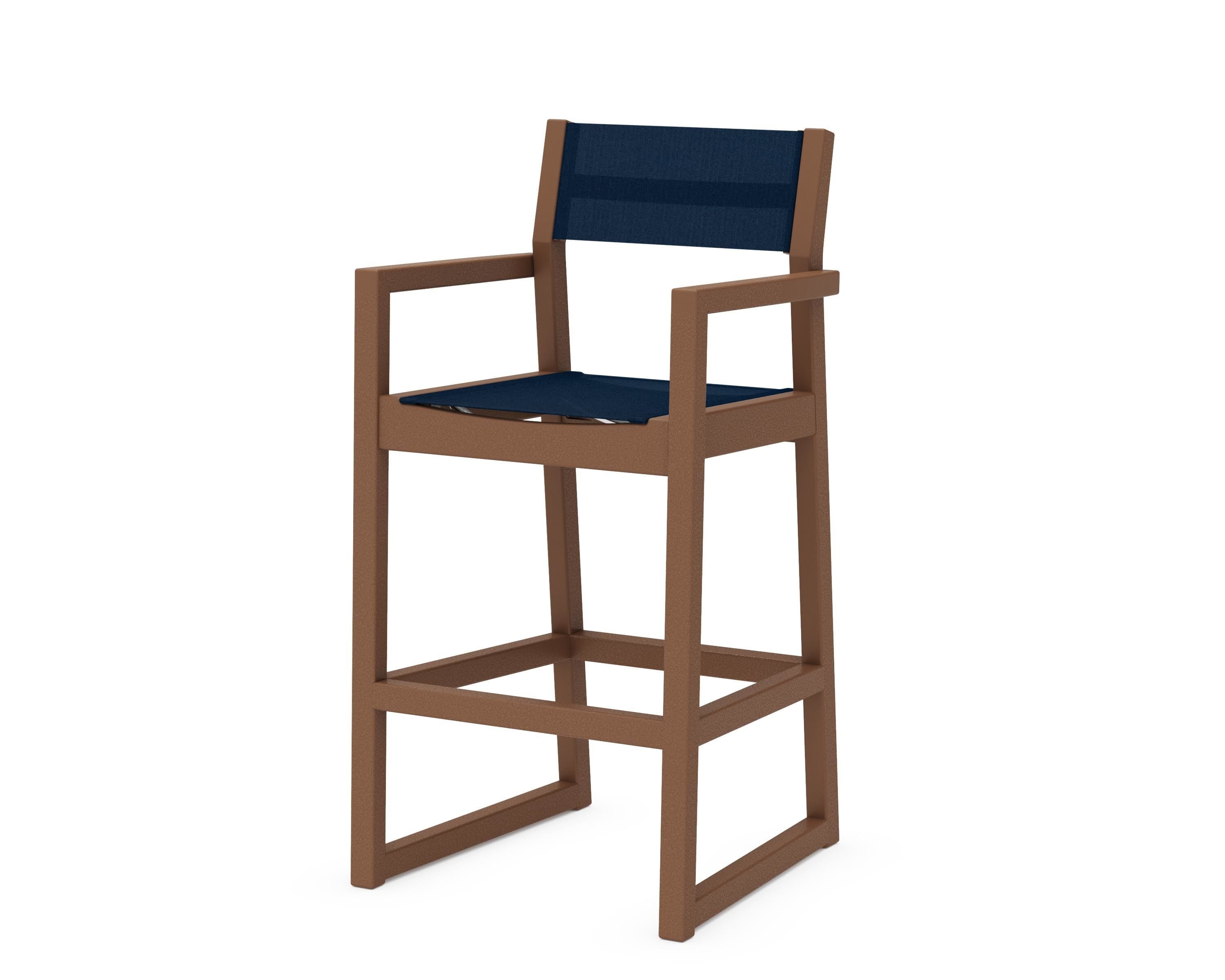 POLYWOOD® EDGE Sling Bar Arm Chair in Teak / Navy Blue Sling