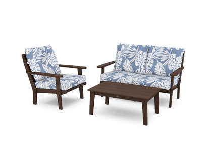 POLYWOOD® Lakeside 3-Piece Deep Seating Set in Mahogany / Leaf Sky Blue