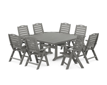 POLYWOOD® Nautical Highback 9-Piece Square Farmhouse Dining Set with Trestle Legs in Slate Grey