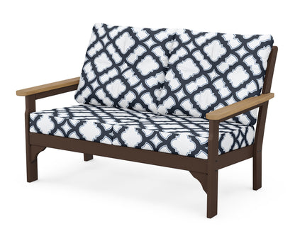 POLYWOOD® Vineyard Deep Seating Loveseat in Mahogany / Natural / Trellis Marine Indigo
