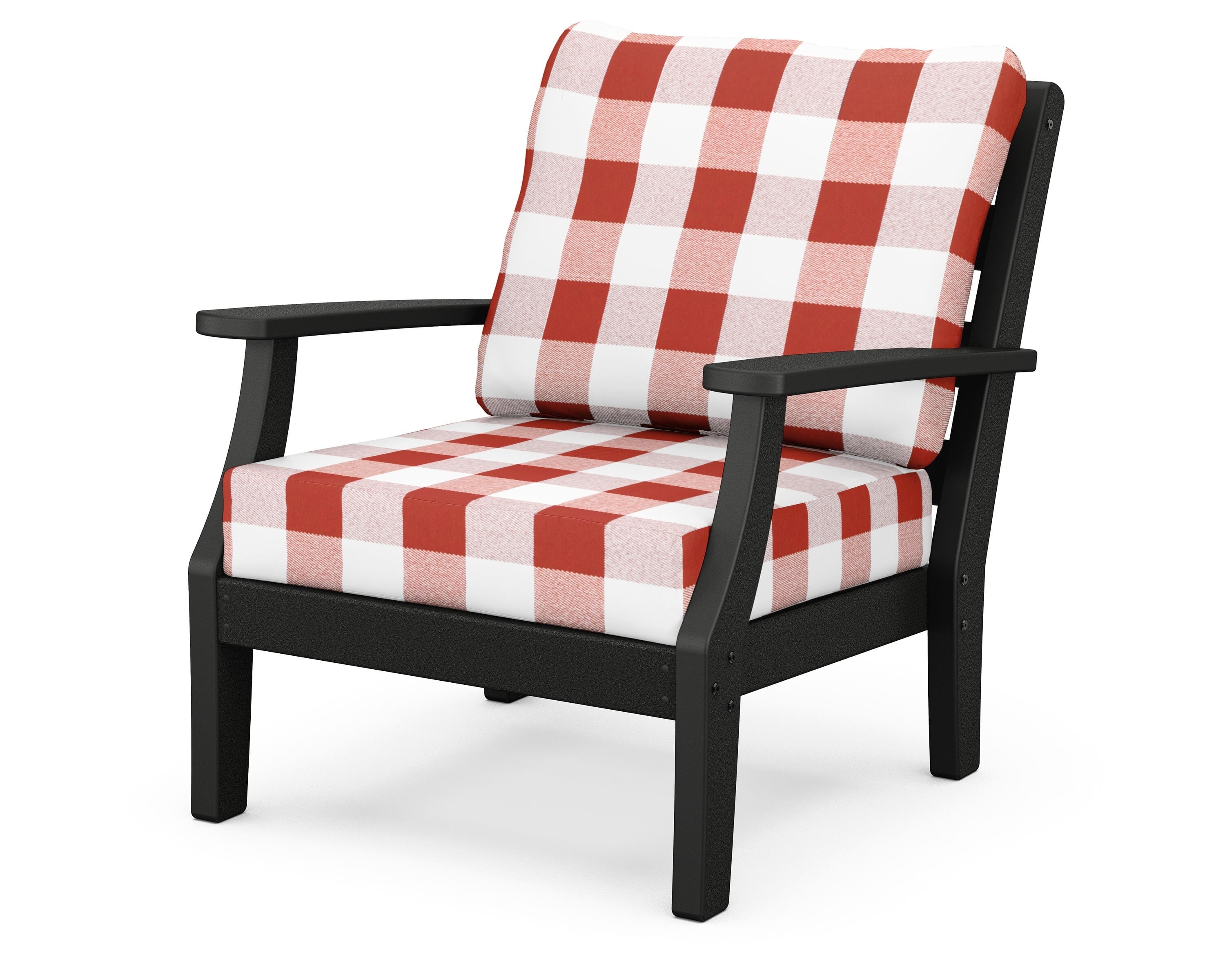 POLYWOOD® Chesapeake Deep Seating Chair in Black / Buffalo Plaid Crimson