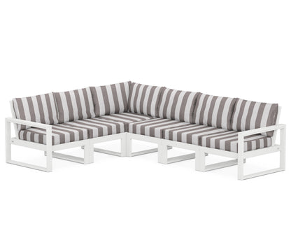 POLYWOOD® EDGE 6-Piece Modular Deep Seating Set in White / Cabana Stripe Grey Mist