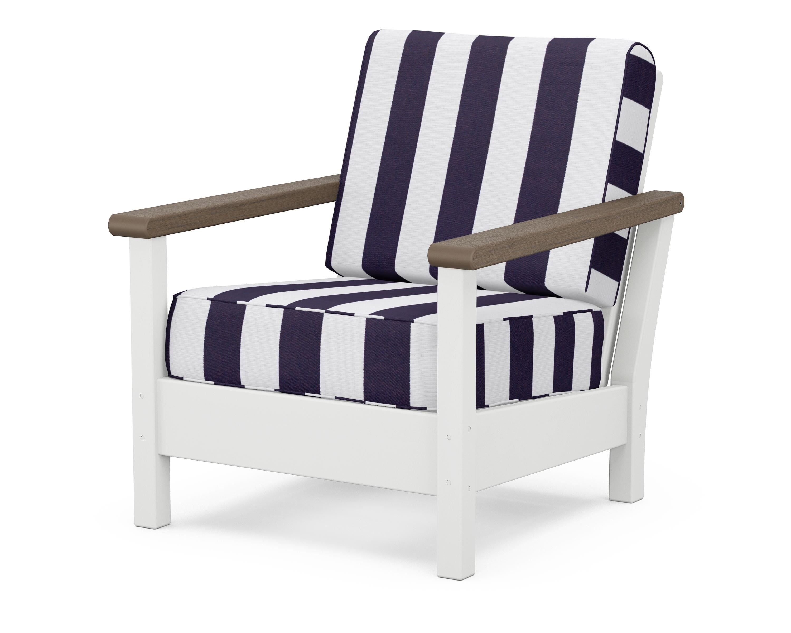 POLYWOOD® Harbour Deep Seating Chair in White / Kona / Cabana Stripe Navy