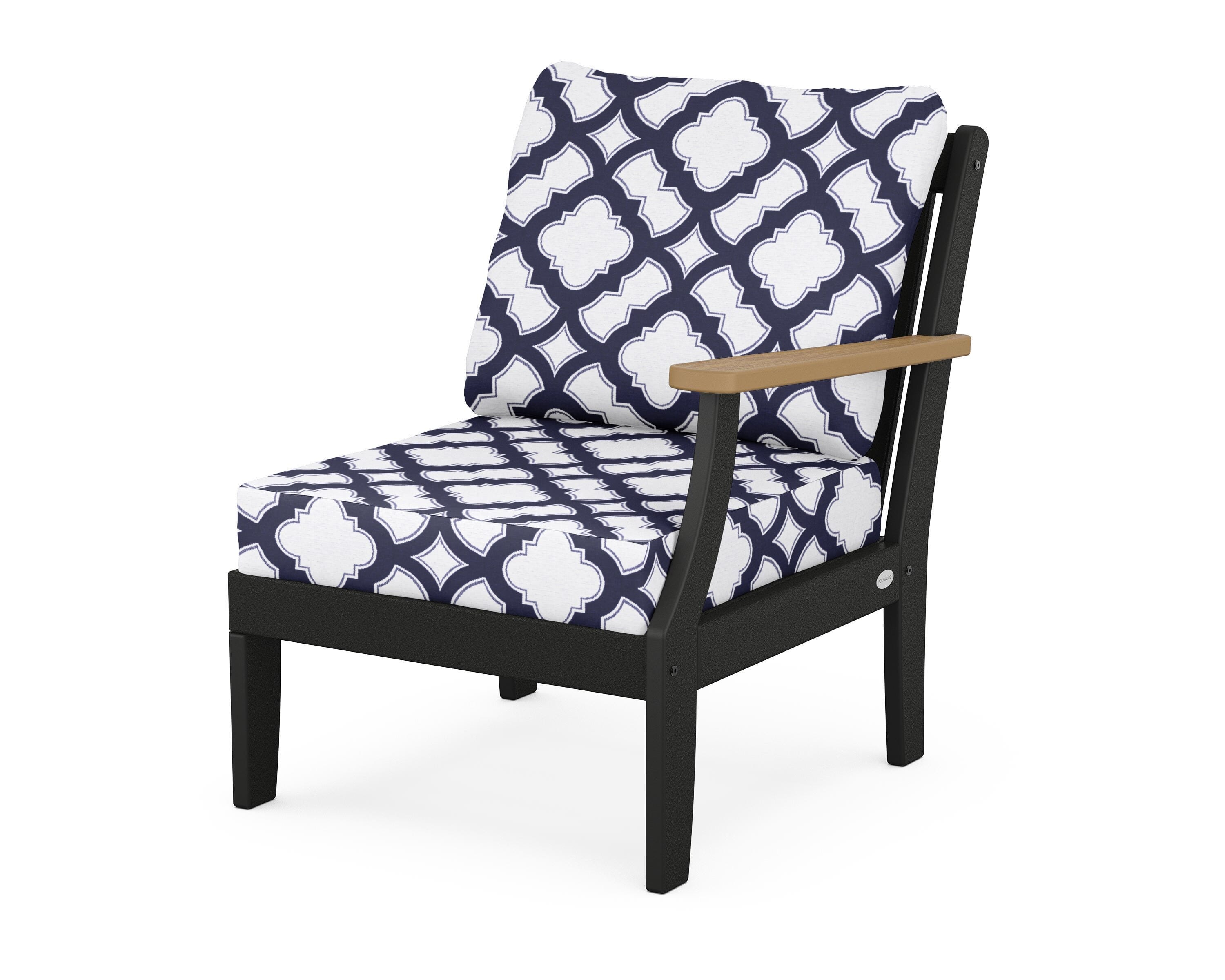 POLYWOOD® Braxton Modular Right Arm Chair in Black / Natural / Trellis Navy