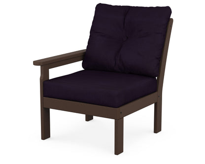 POLYWOOD® Vineyard Modular Left Arm Chair in Mahogany / Navy Linen