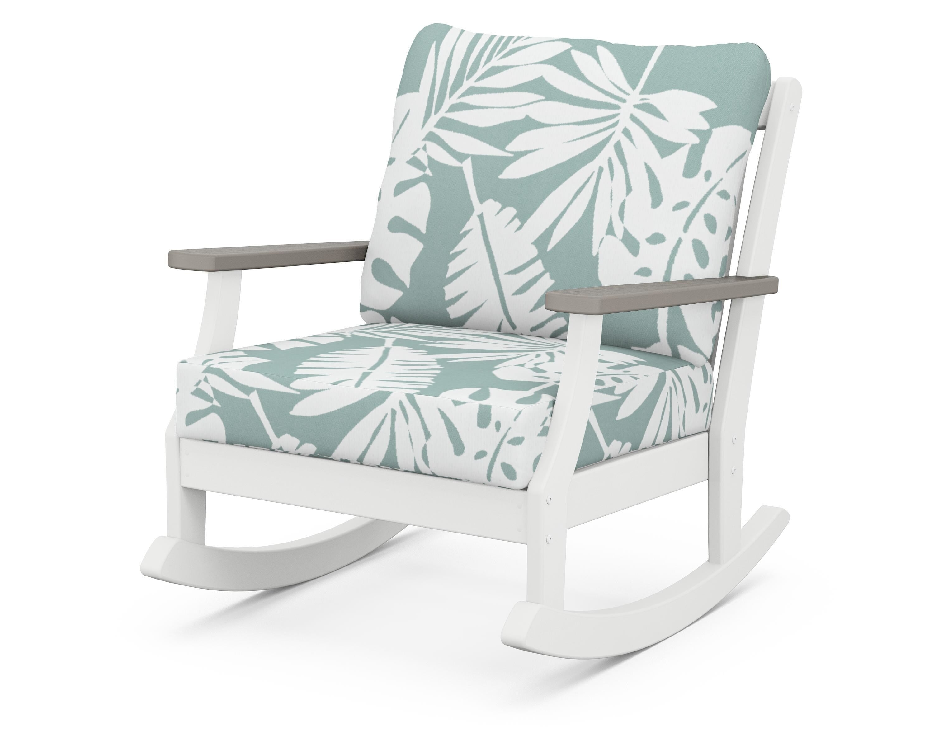 POLYWOOD® Braxton Deep Seating Rocking Chair in White / Driftwood / Leaf Glacier Spa