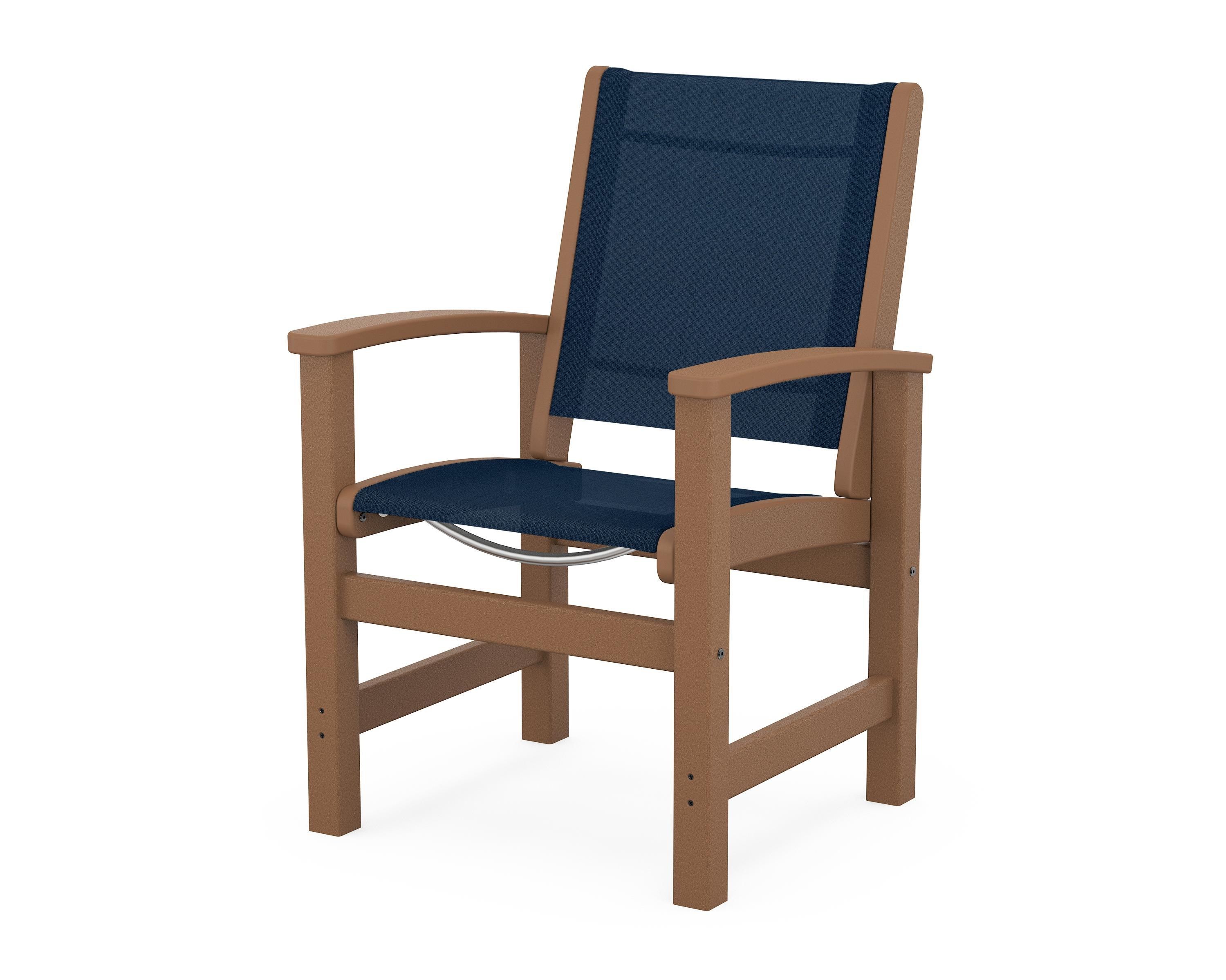 POLYWOOD® Coastal Dining Chair in Teak / Navy Blue Sling