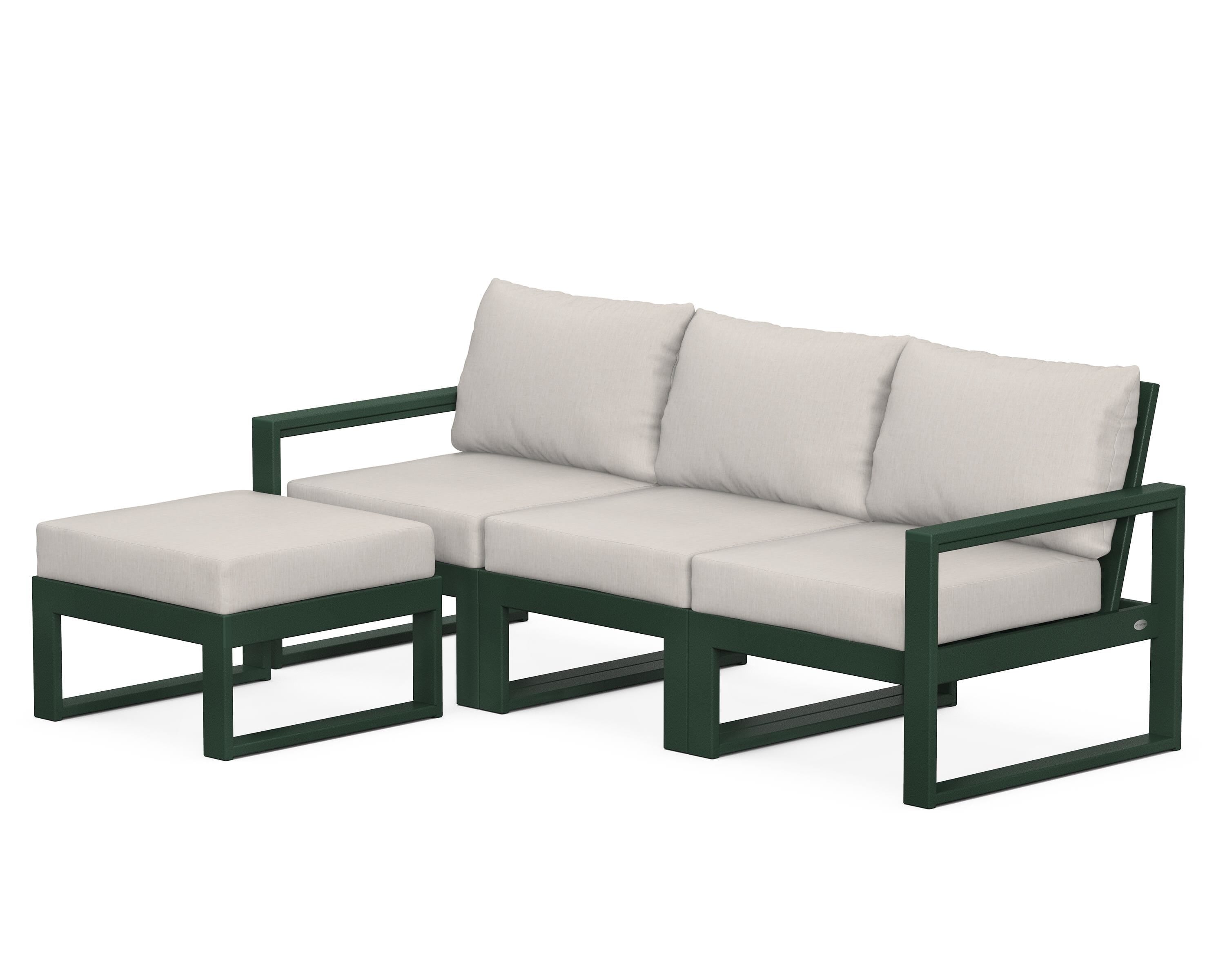POLYWOOD® EDGE 4-Piece Modular Deep Seating Set with Ottoman in Green / Cast Ash