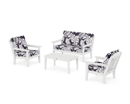 Country Living Cottage 4-Piece Deep Seating Set with Loveseat in White / Leaf Navy