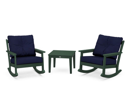 POLYWOOD® Vineyard 3-Piece Deep Seating Rocker Set in Green / Navy