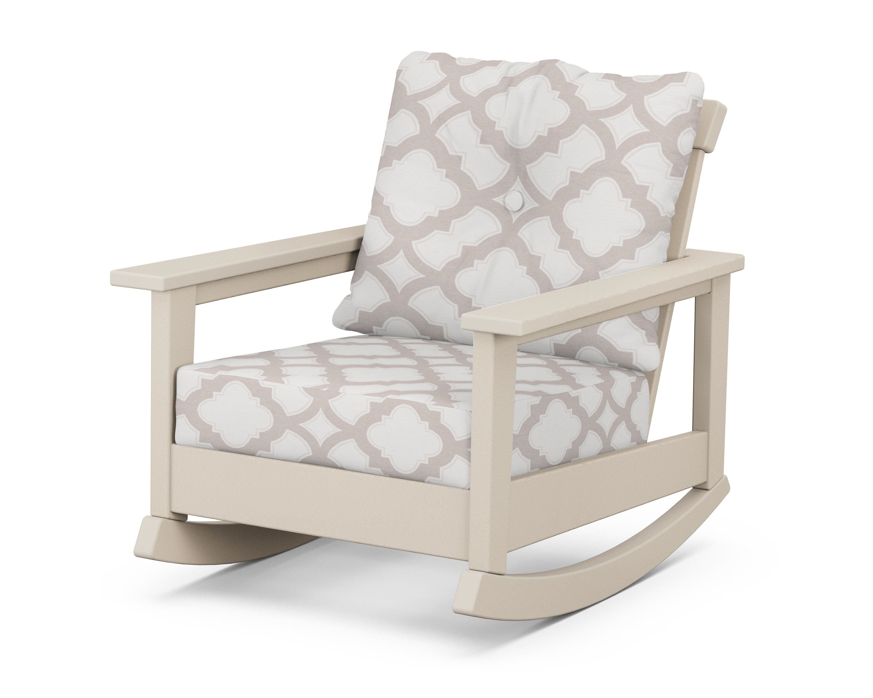 POLYWOOD® Prescott Deep Seating Rocking Chair in Sand / Trellis Dune Burlap