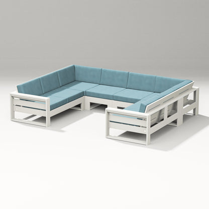 PW Designer Series Latitude U-Shaped Sectional in Vintage White / Lattice Sky Blue
