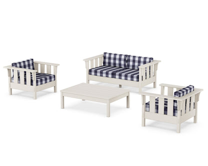 Martha Stewart by POLYWOOD® Acadia 4-Piece Deep Seating Set with Loveseat in Sand / Buffalo Plaid Navy