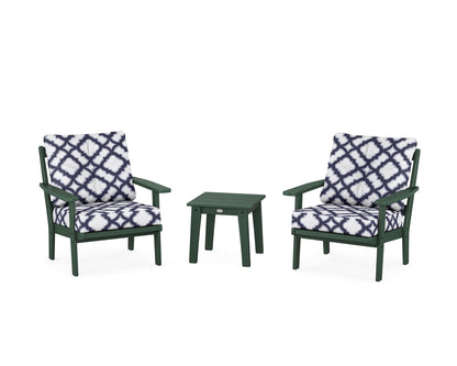 POLYWOOD® Oxford 3-Piece Deep Seating Set in Green / Trellis Navy