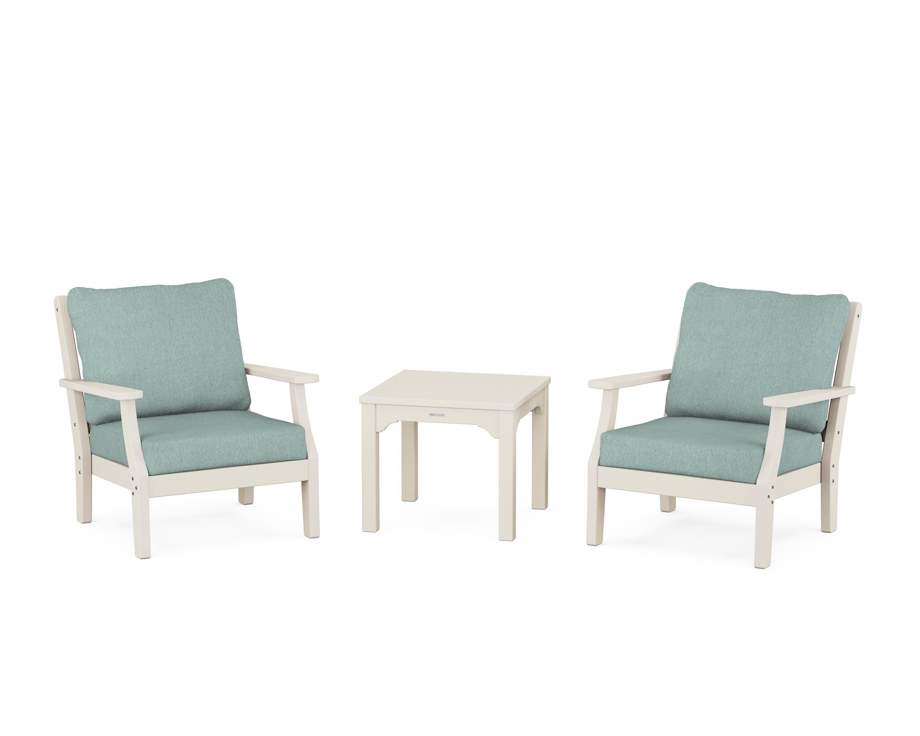 Martha Stewart by POLYWOOD® Chinoiserie 3-Piece Deep Seating Set in Sand / Glacier Spa