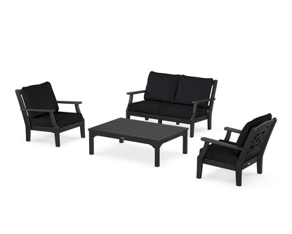 Martha Stewart by POLYWOOD® Chinoiserie 4-Piece Deep Seating Set with Loveseat in Black / Midnight Linen