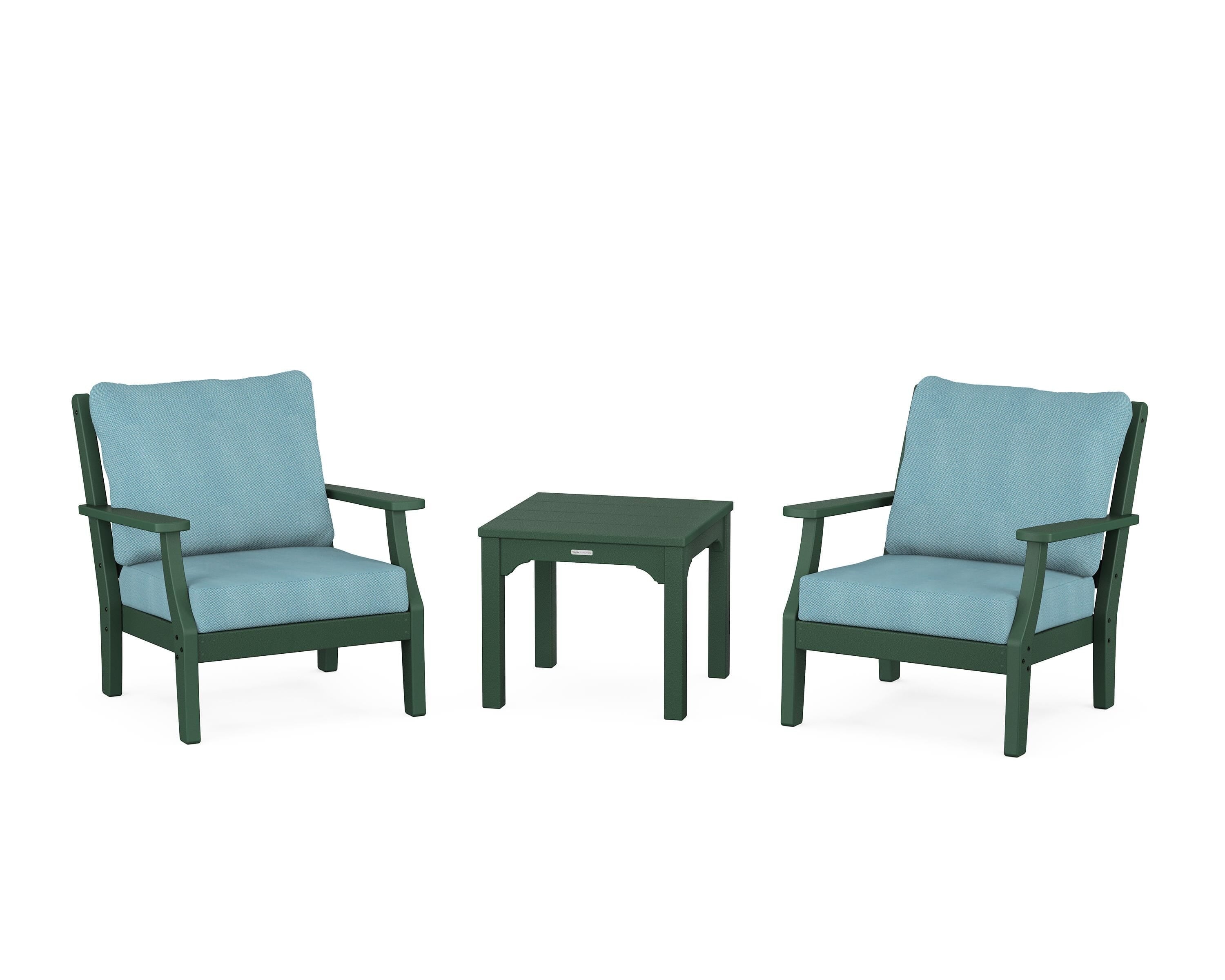 Martha Stewart by POLYWOOD® Chinoiserie 3-Piece Deep Seating Set in Green / Lattice Sky Blue