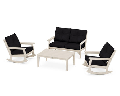 POLYWOOD® Vineyard 4-Piece Deep Seating Rocking Chair Set in Sand / Midnight Linen