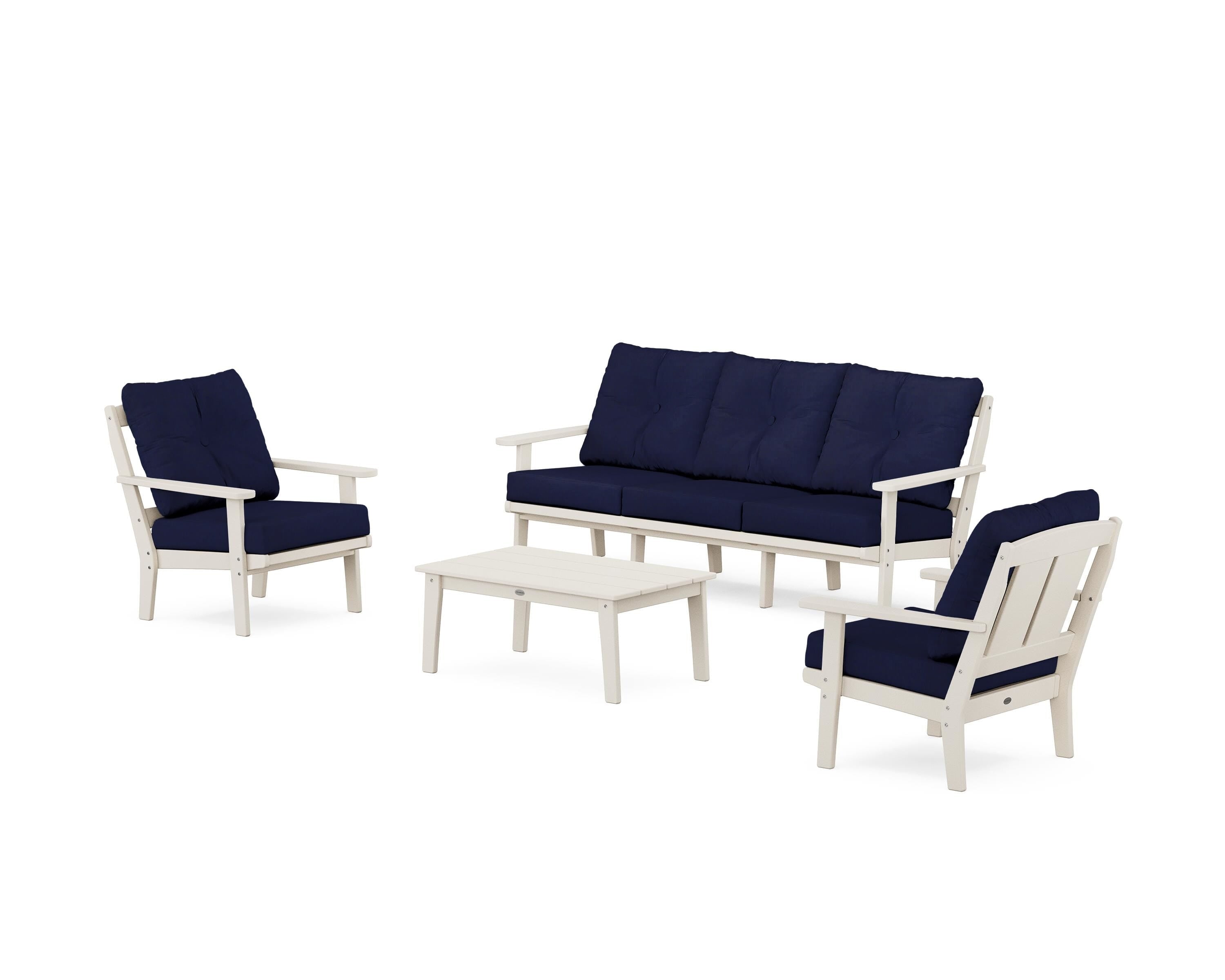 POLYWOOD® Mission 4-Piece Deep Seating Set with Sofa in Sand / Navy