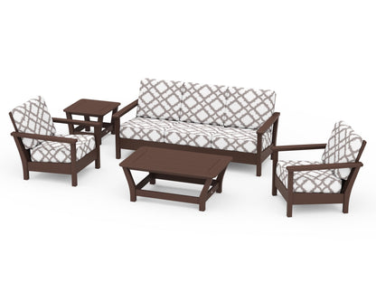 POLYWOOD® Harbour 5-Piece Deep Seating Set in Mahogany / Trellis Grey Mist