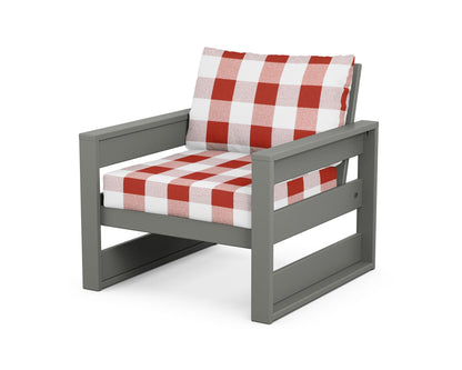 POLYWOOD® Westport Club Chair in Slate Grey / Buffalo Plaid Crimson