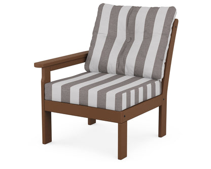 POLYWOOD® Vineyard Modular Left Arm Chair in Teak / Cabana Stripe Grey Mist