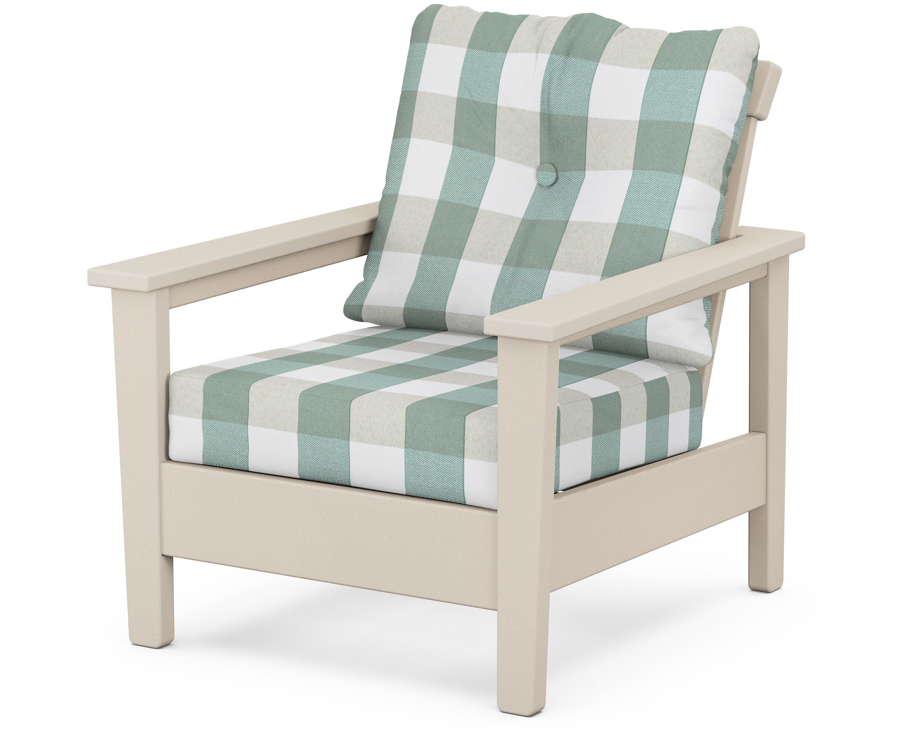 POLYWOOD® Prescott Deep Seating Chair in Sand / Buffalo Plaid Glacier Spa