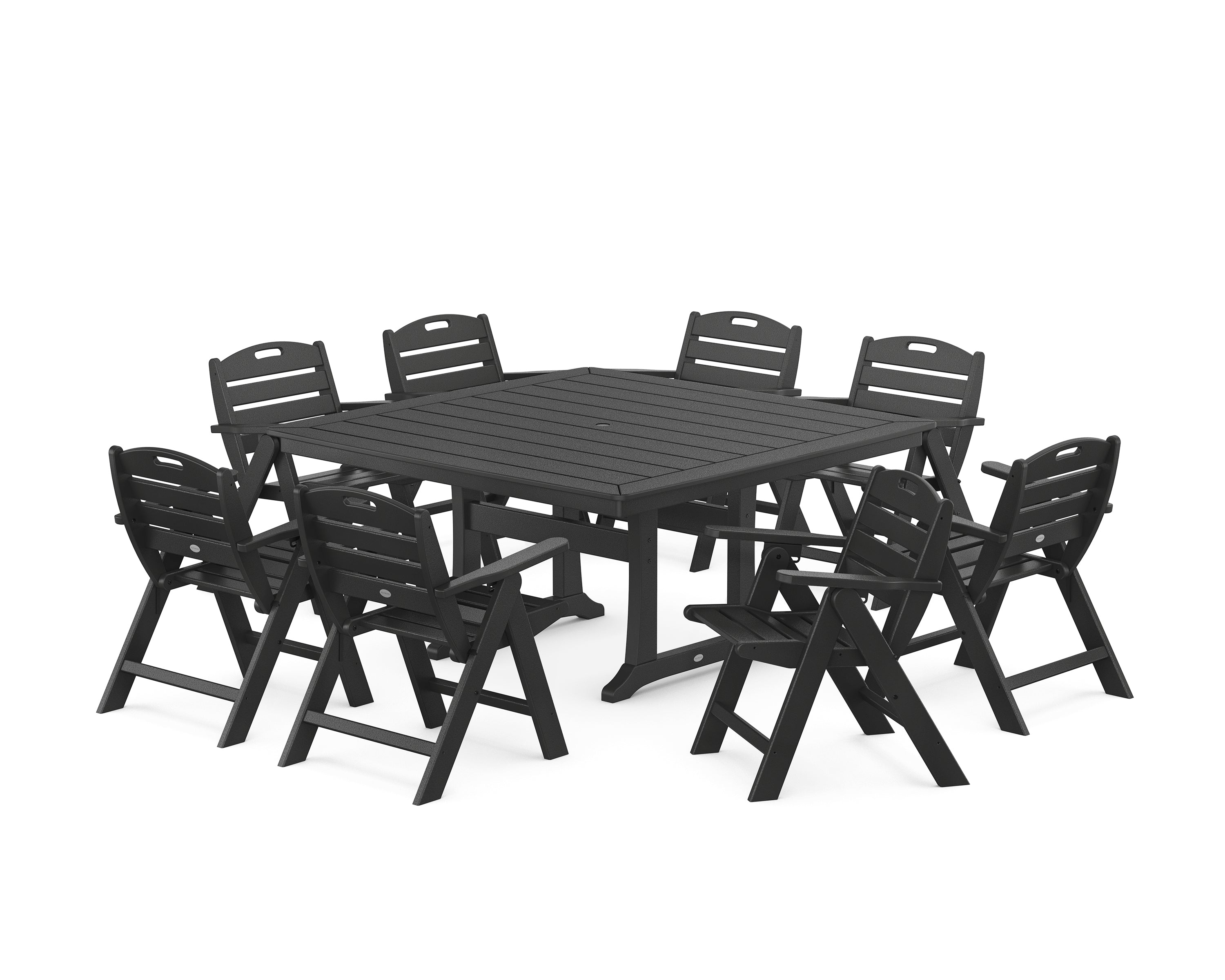 POLYWOOD® Nautical Lowback 9-Piece Square Dining Set with Trestle Legs in Black