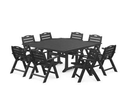 POLYWOOD® Nautical Lowback 9-Piece Square Dining Set with Trestle Legs in Black