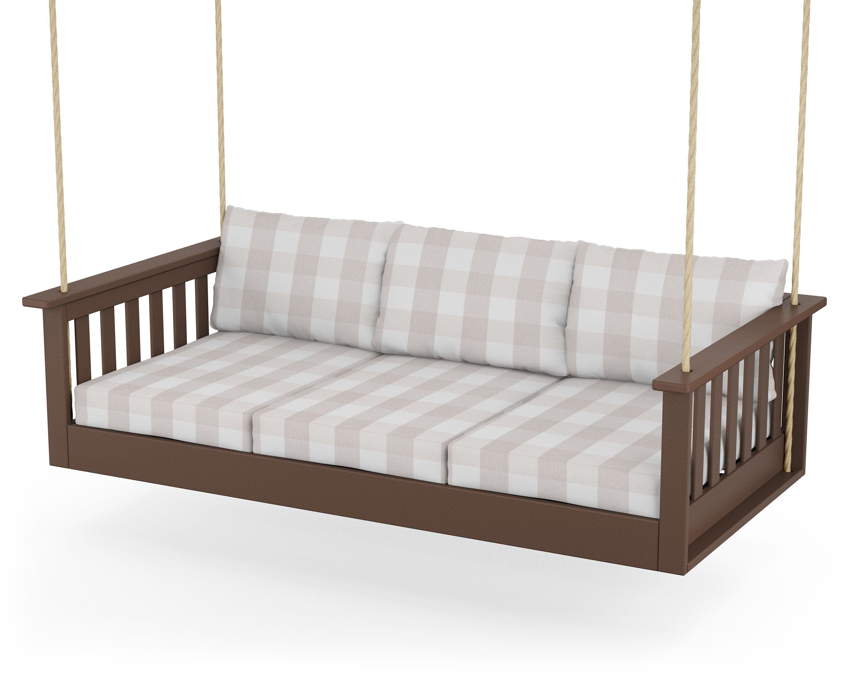 POLYWOOD® Vineyard Daybed Swing in Mahogany / Buffalo Plaid Dune Burlap