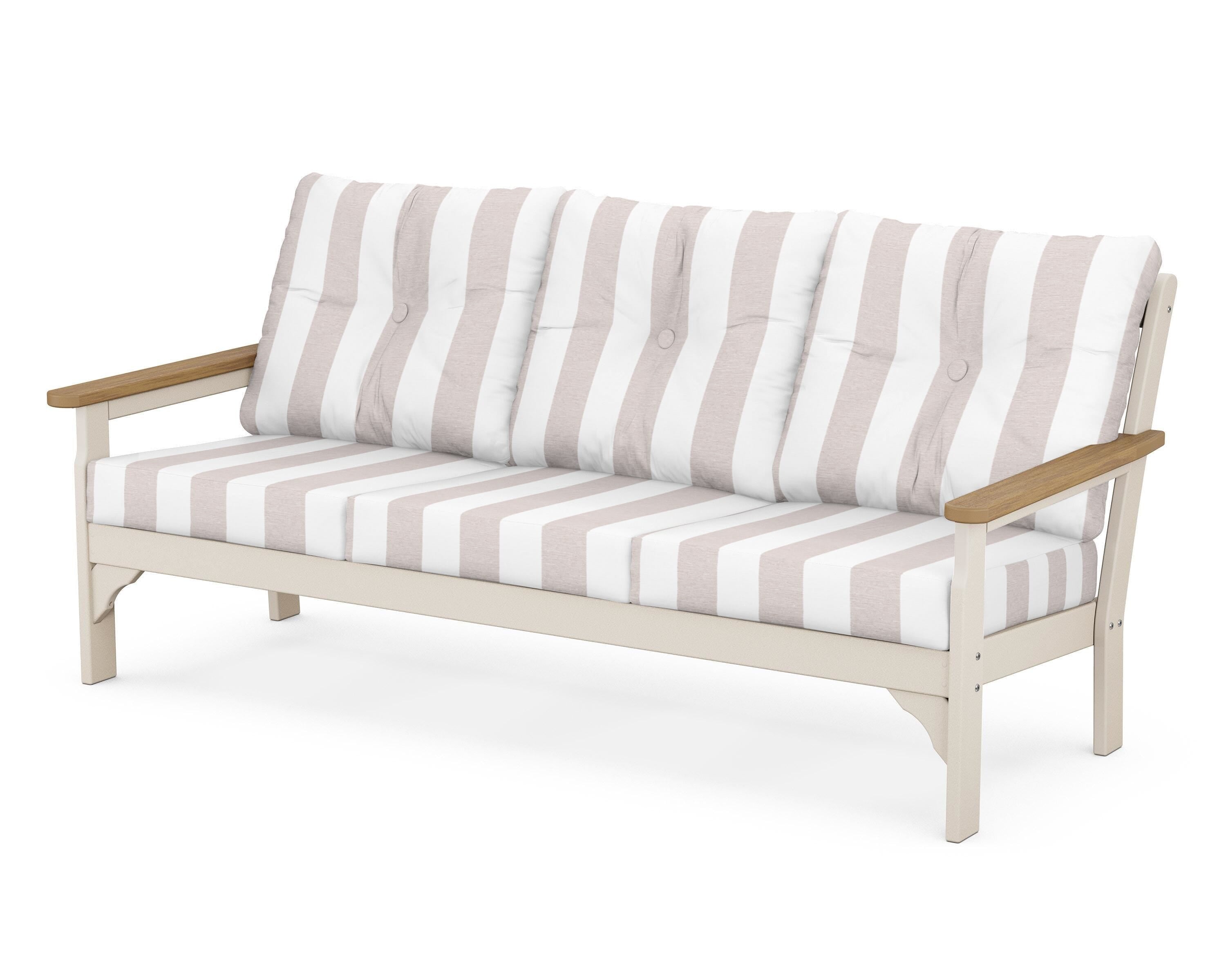 POLYWOOD® Vineyard Deep Seating Sofa in Sand / Natural / Cabana Stripe Dune Burlap