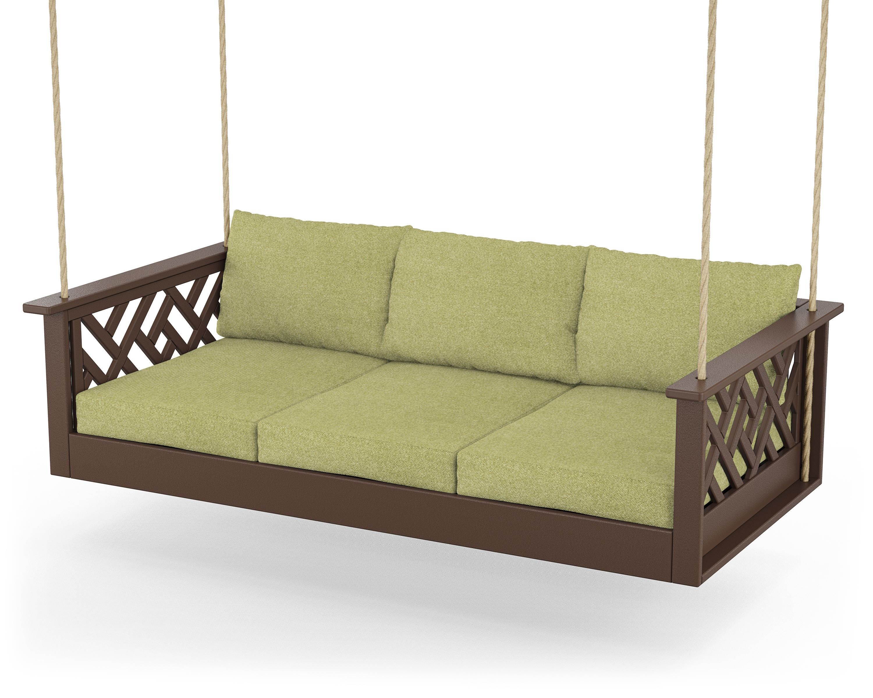 POLYWOOD® Chippendale Daybed Swing in Mahogany / Chartreuse Boucle