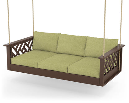 POLYWOOD® Chippendale Daybed Swing in Mahogany / Chartreuse Boucle