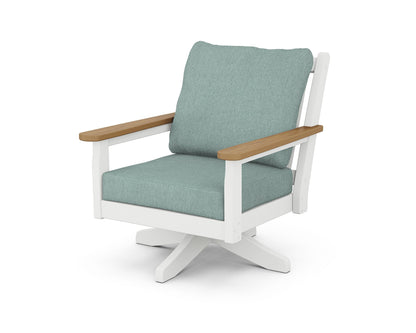 POLYWOOD® Chippendale Deep Seating Swivel Chair in White / Natural / Glacier Spa