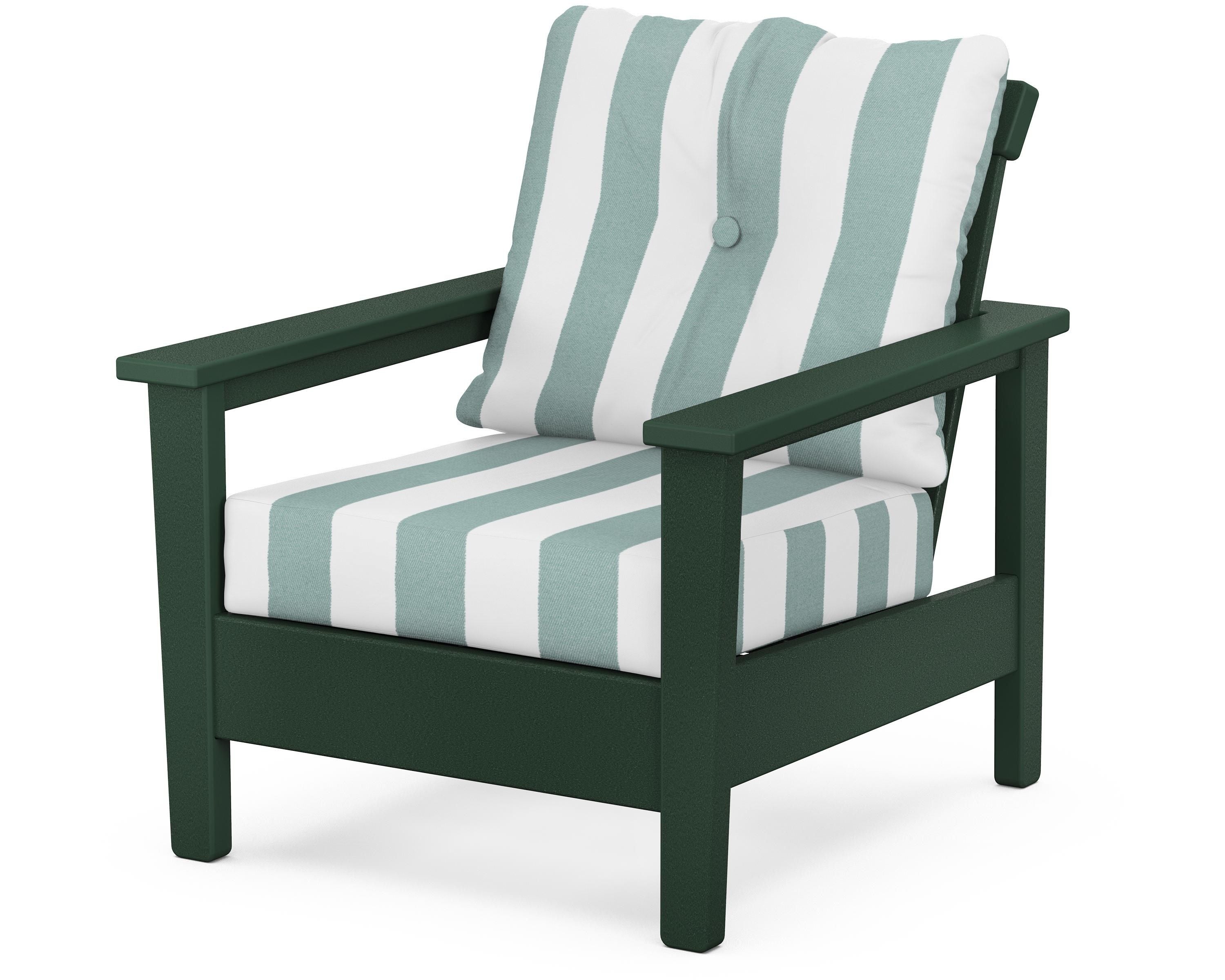 POLYWOOD® Prescott Deep Seating Chair in Green / Cabana Stripe Glacier Spa