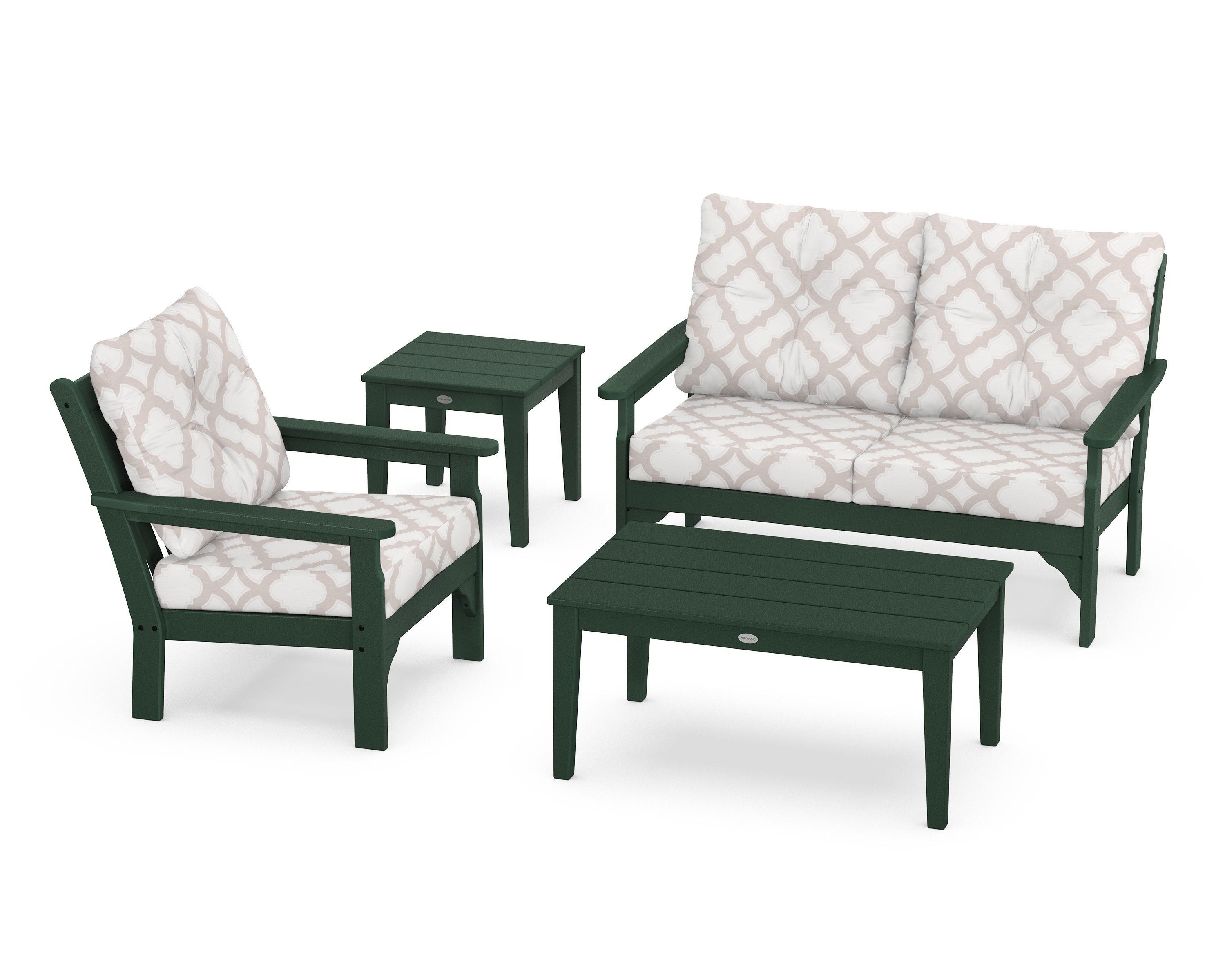POLYWOOD® Vineyard 4-Piece Deep Seating Set in Green / Trellis Dune Burlap