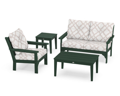 POLYWOOD® Vineyard 4-Piece Deep Seating Set in Green / Trellis Dune Burlap