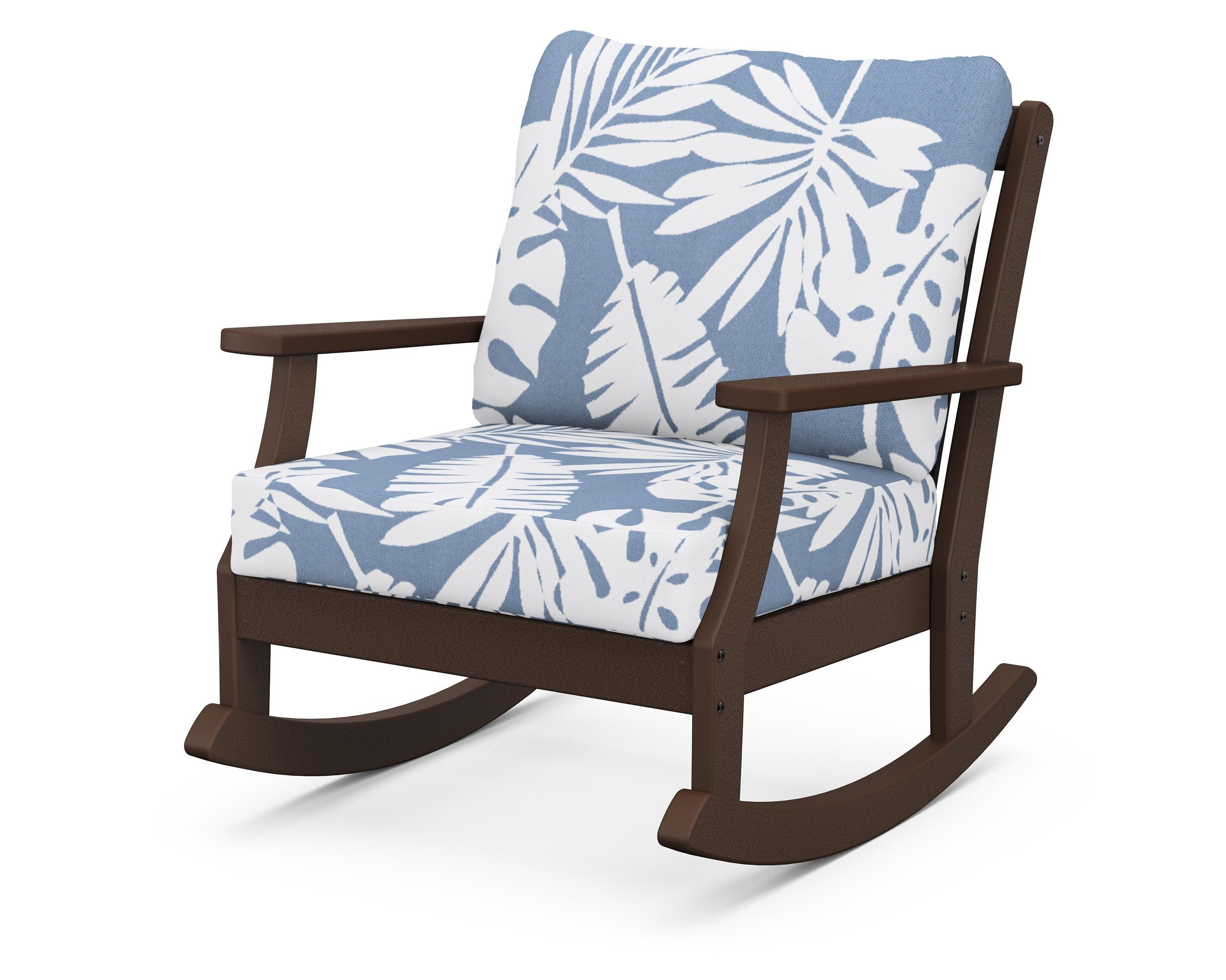 POLYWOOD® Braxton Deep Seating Rocking Chair in Mahogany / Leaf Sky Blue