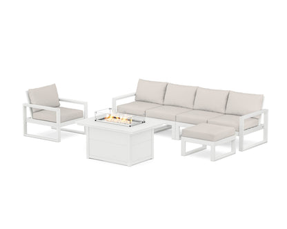 POLYWOOD® EDGE Sectional Lounge and Fire Pit Set in White / Cast Ash