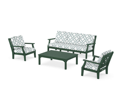 Martha Stewart by POLYWOOD® Chinoiserie 4-Piece Deep Seating Set with Sofa in Green / Trellis Glacier Spa