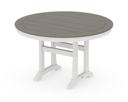POLYWOOD® Nautical Trestle 48" Round Dining Table in White / Driftwood