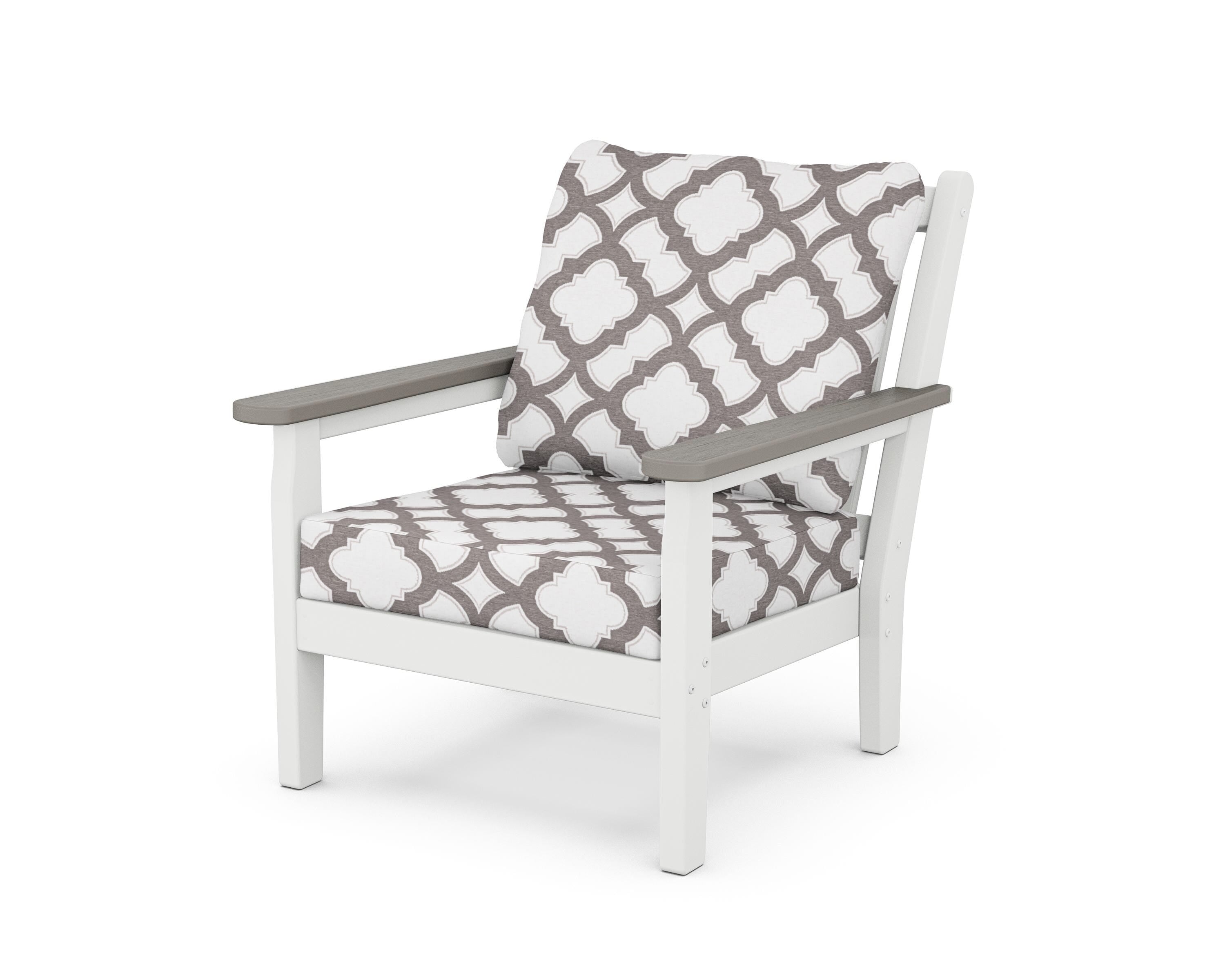 POLYWOOD® Chippendale Deep Seating Chair in White / Driftwood / Trellis Grey Mist