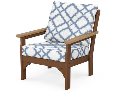 POLYWOOD® Vineyard Deep Seating Chair in Teak / Natural / Trellis Sky Blue