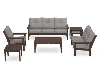 POLYWOOD® Vineyard 6-Piece Deep Seating Set in Mahogany / Grey Mist